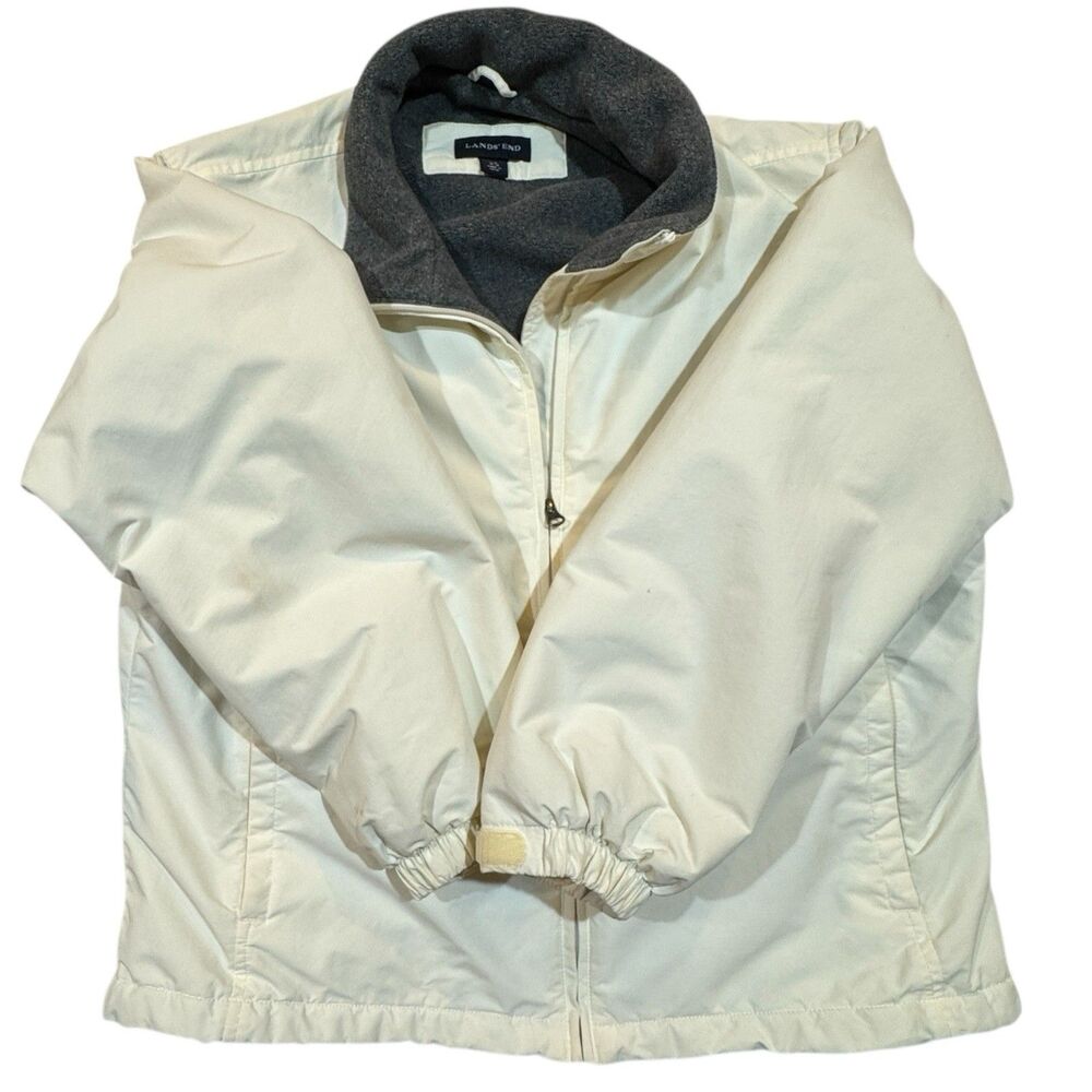 Lands' End Woman's Coat Wind/Thermacheck Ivory - Gray Fleece Warm Lining